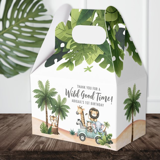 Caixinha De Lembrancinhas Partido primeiro aniversario Selvagem Safari (Wild One Jungle Safari 1st Birthday Party Favor Boxes)