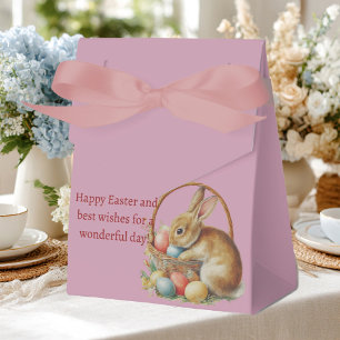 Caixinha De Lembrancinhas Páscoa, coelhos e ovos coloridos em um cesto de vi