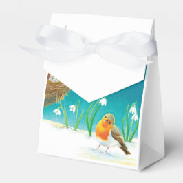 Caixinha De Lembrancinhas Pássaro Vermelho Robin e Liras de Neve do Primaver