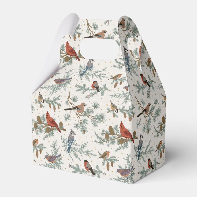 Caixinha De Lembrancinhas Pássaros de inverno e Sucursais de pinheiro (Frente)