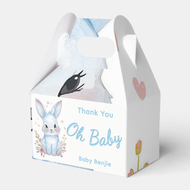 Caixinha De Lembrancinhas Pastel Blue Baby Shower Cute Bunny Party Treat Box (Frente)