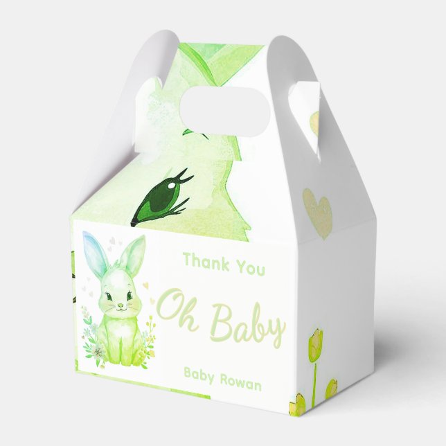 Caixinha De Lembrancinhas Pastel Green Baby Shower Cute Bunny Party Box (Frente)