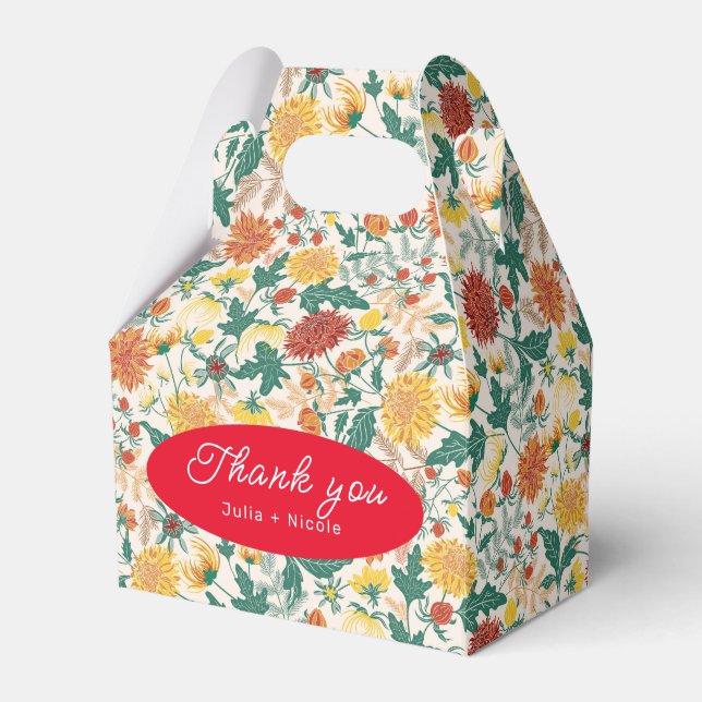 Caixinha De Lembrancinhas Pastel Orange Yellow Primavera Dahlia Flores Casam (Frente)