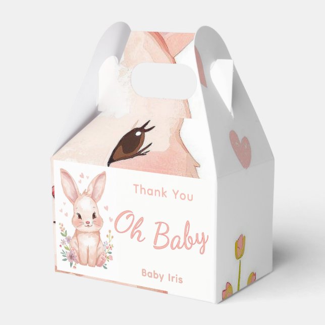 Caixinha De Lembrancinhas Pastel Pink Baby Shower Treat Box Cute Bunny Party (Frente)
