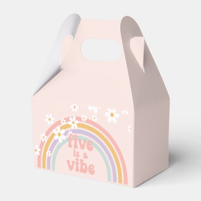Caixinha De Lembrancinhas Pastel Retro Arco-íris com Margaridas Five é uma V (Frente)
