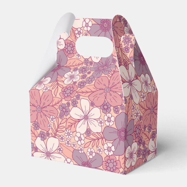 Caixinha De Lembrancinhas Pastel Rosa e Púrpura Floral (Frente)