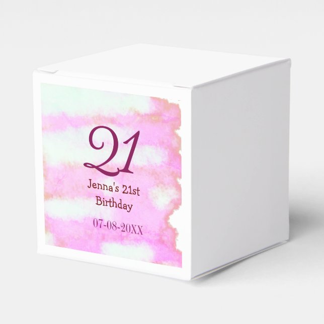 Caixinha De Lembrancinhas Pastel rosa verde simples nome data 21º aniversári (Frente)
