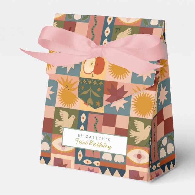 Caixinha De Lembrancinhas Patchwork celestial da Boêmia Cúbica (Frente)