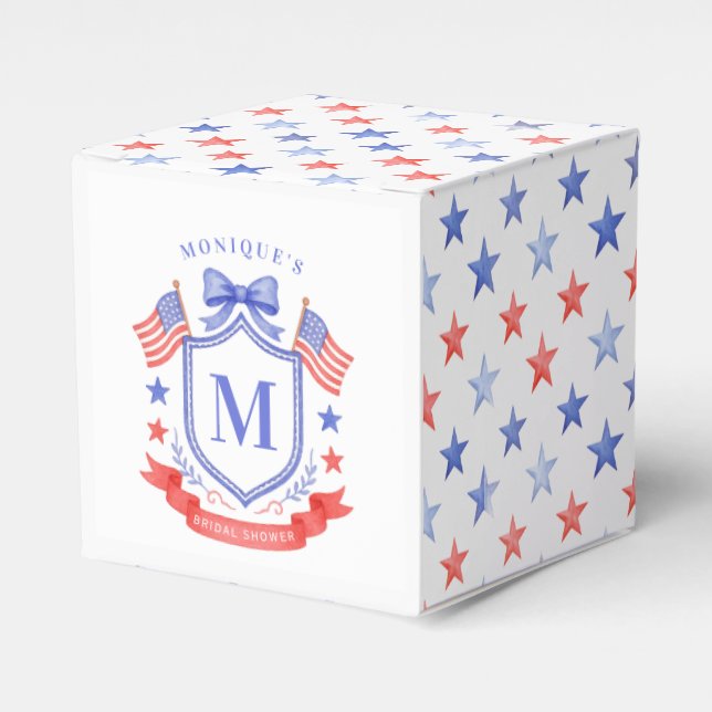 Caixinha De Lembrancinhas Patriotic Red White & I Do Monogram Bridal Shower (Frente)