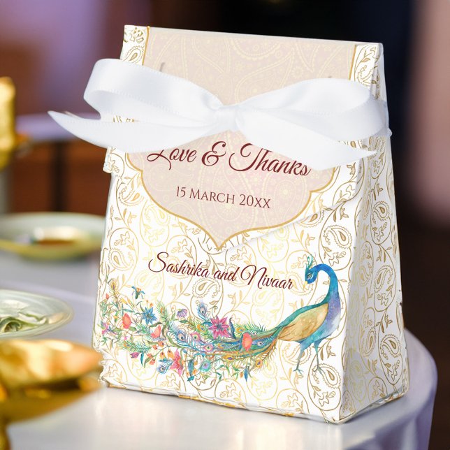 Caixinha De Lembrancinhas Pavão árabe padrão árabe presente de casamento ind (Peacock gold Arabian paisley pattern Indian wedding favor gift Favor Box)