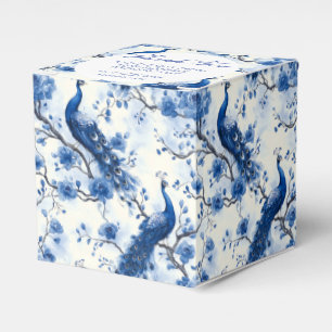 Caixinha De Lembrancinhas Pavão em aquarela azul vintage com chinoiserie fra