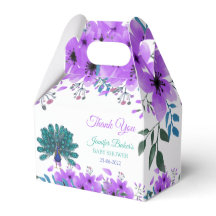 Pavão Verde e Azul | Flores De Aquarelas Roxas