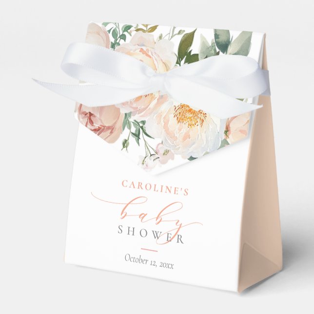 Caixinha De Lembrancinhas Peach Floral Baby In Bloom Girl Chá de fraldas (Frente)