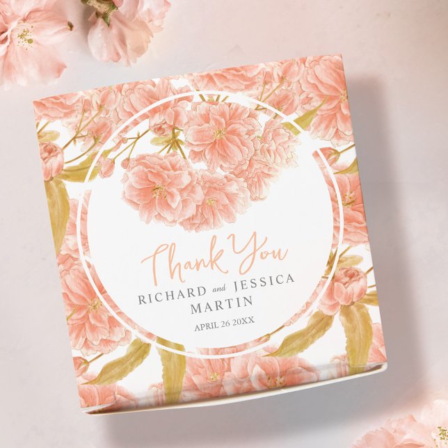 Caixinha De Lembrancinhas Peach florssom aquarela personalizado floral com p (Criador carregado)