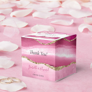 Caixinha De Lembrancinhas Pedra de Ágata Rosa Elegante com Brilho Dourado Ca