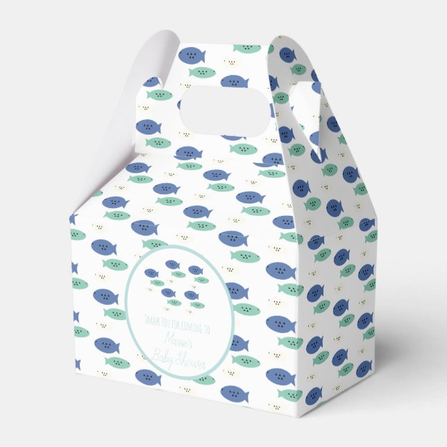 Caixinha De Lembrancinhas Peixes Nadando Chá de fraldas Azul (Frente)