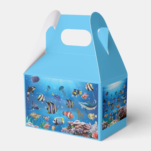 Caixinha De Lembrancinhas Peixes Tropicais nadando no fundo do mar (Verso)