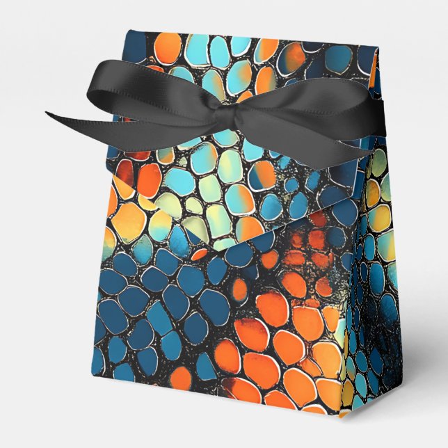 Caixinha De Lembrancinhas Pele Cobra azul, amarela e laranja (Frente)