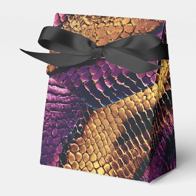 Caixinha De Lembrancinhas Pele de Cobra púrpura, Dourada e azul (Frente)