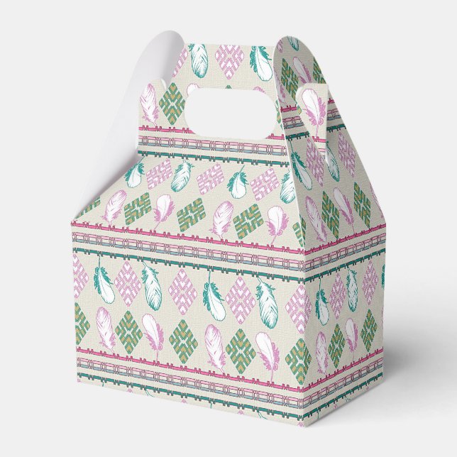 Caixinha De Lembrancinhas Penas de Boho Étnico (Frente)