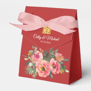 Caixinha De Lembrancinhas Peônia floral dupla felicidade casamento chinês ve