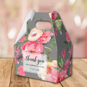 Caixinha De Lembrancinhas Peônias Elegantes Floral Cinza