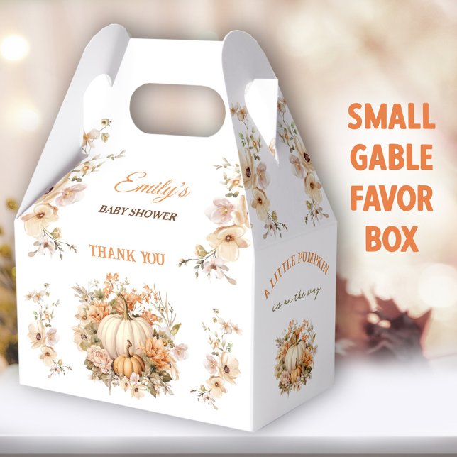 Caixinha De Lembrancinhas Pequeno Chá de fraldas Pumpkin White Pastel Gable (Little Pumpkin Small Gable Favor Boxes - You can choose from 3 sizes of these gable favor boxes)