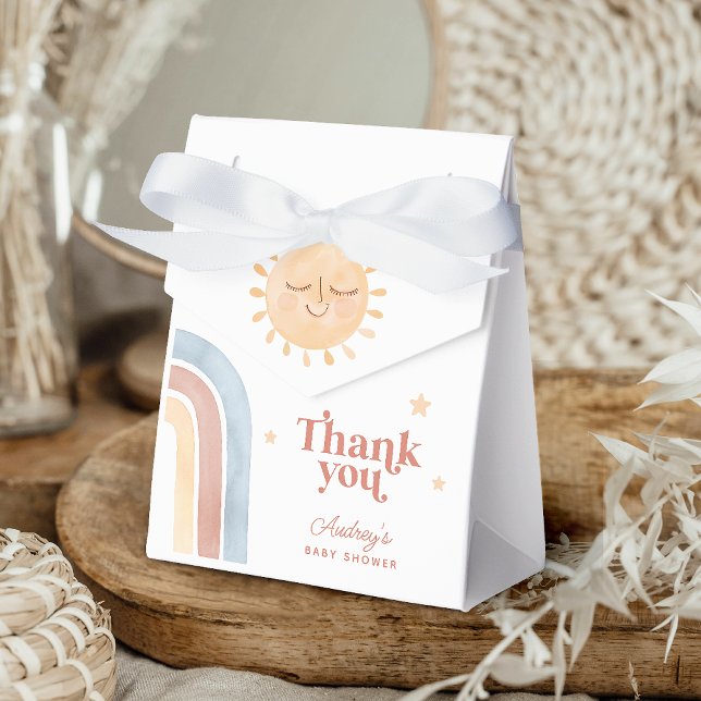 Caixinha De Lembrancinhas Pequeno Chá de fraldas Sol e Arco-Íris (Cute Little Sun & Rainbow Boho Baby Shower Favor Boxes)