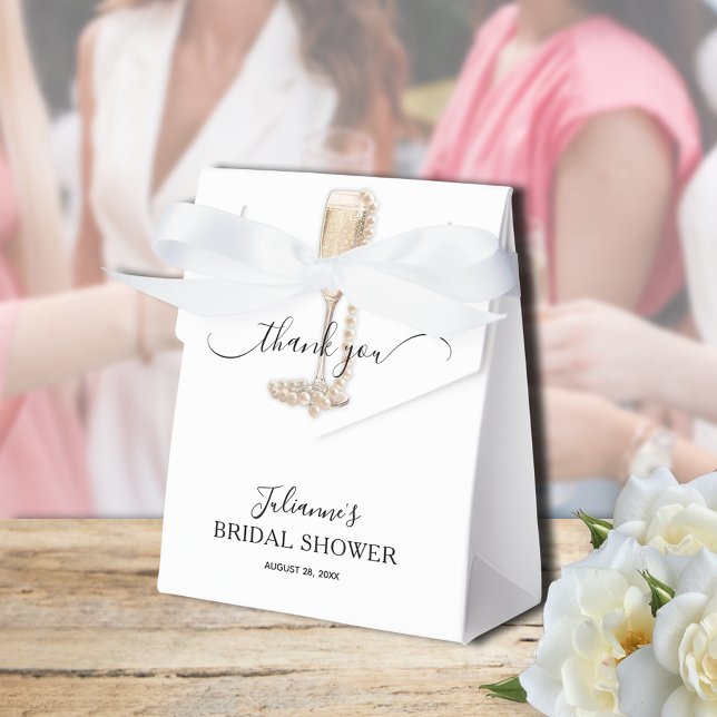 Caixinha De Lembrancinhas Pérolas & Prosecco Festa de Noivado Obrigada (Pearls & Prosecco bridal shower Thank You tent-style favor boxes 3" x 1.5" x 3.25" or 4" x 2" x 5")