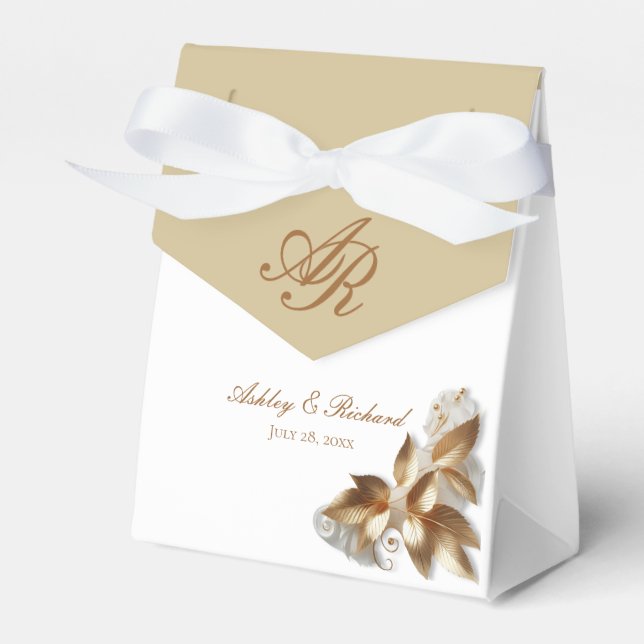 Caixinha De Lembrancinhas Personalized Gold Botanical Wedding (Frente)