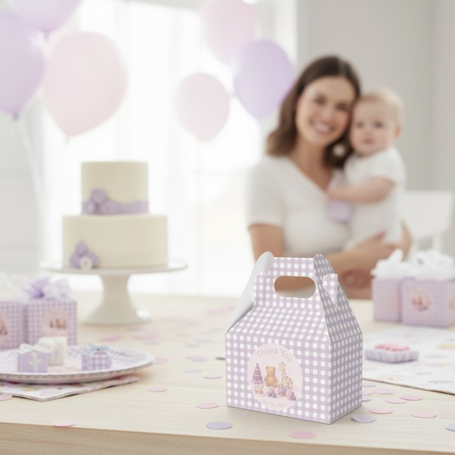 Caixinha De Lembrancinhas Personalized Lavender Gingham 1st Birthday  (Criador carregado)