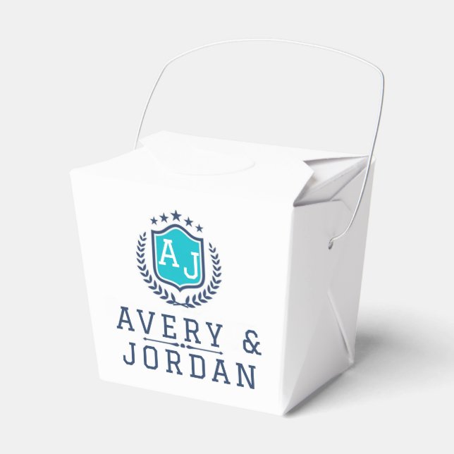 Caixinha De Lembrancinhas Personalized wite blue Monogram Wedding  (Frente)