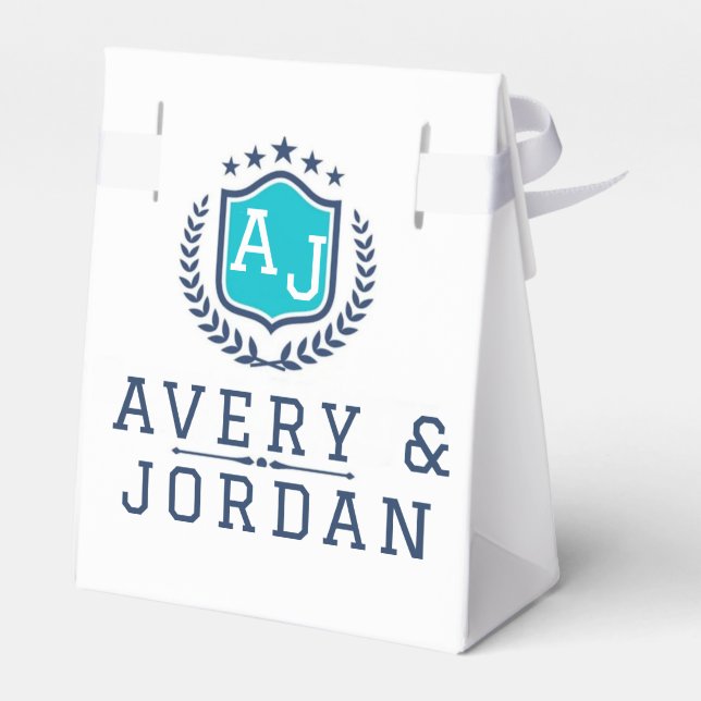 Caixinha De Lembrancinhas Personalized wite blue Monogram Wedding  (Verso)