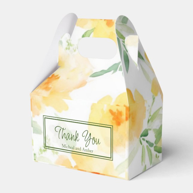 Caixinha De Lembrancinhas Pessegueiro amarelo elegante cor de laranja esbran (Frente)