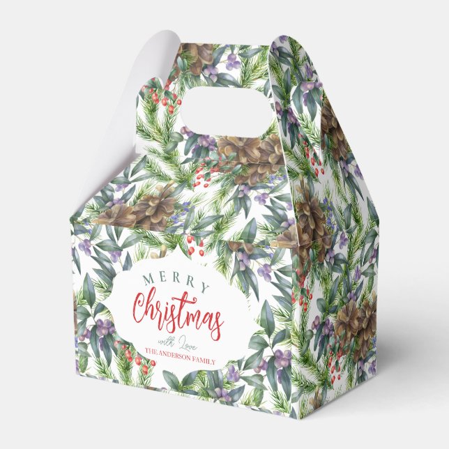 Caixinha De Lembrancinhas Pine cones, feliz floral de Natal (Frente)