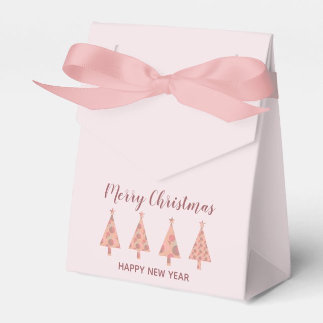 Caixinha De Lembrancinhas Pine Tree Simple Modern Girly Pink Feliz Natal (Frente)