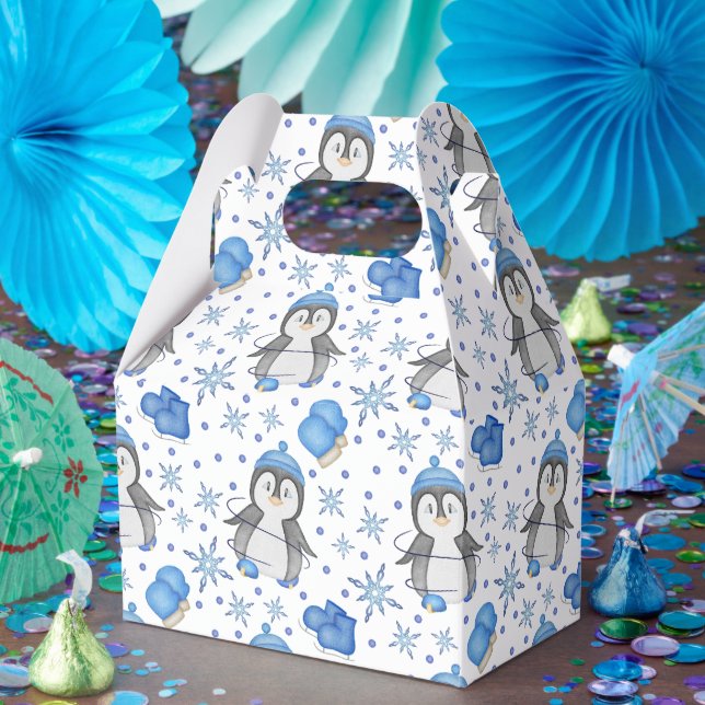 Caixinha De Lembrancinhas Pinguim-Pinguim-Pato-de-Gelo Azul (Festa)