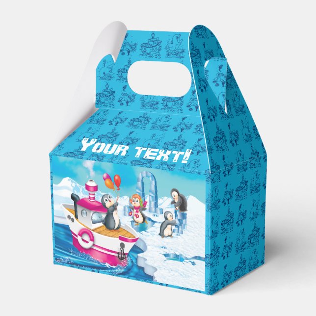 Caixinha De Lembrancinhas pinguins na Antártica para o menino (Frente)