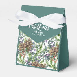 Caixinha De Lembrancinhas Pinheiros Cones Feliz de Natal, cor aquosa verde b
