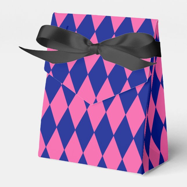 Caixinha De Lembrancinhas Pink and Blue Harlequin Checkered Design  (Frente)