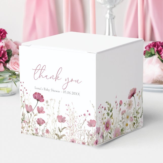 Caixinha De Lembrancinhas Pink Baby In Bloom Floral Wildflower Baby Shower (Criador carregado)