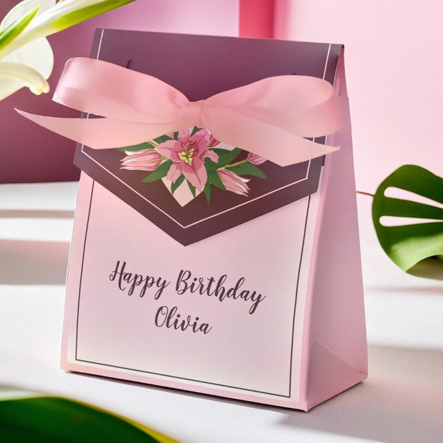 Caixinha De Lembrancinhas Pink Blooming Lily Obrigado/ Feliz Aniversário (Pink Blooming Lily Thank you/ Happy Birthday Favor Boxes)
