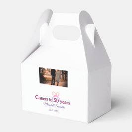 Caixinha De Lembrancinhas Pink bow cheers to 50 years anniversary wedding 