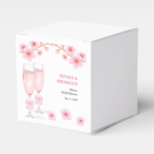 Caixinha De Lembrancinhas Pink Bow Floral Petals and Prosecco Bridal Shower  (Frente)