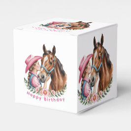 Caixinha De Lembrancinhas Pink Cowgirl Kissing a Horse Birthday Party