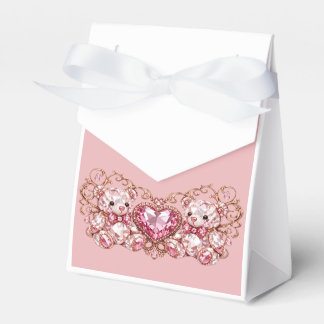 Caixinha De Lembrancinhas Pink Crystal Teddy Bears with Gem Heart