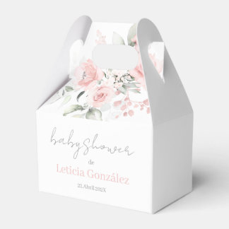 Caixinha De Lembrancinhas Pink Floral Baby Shower Favor Box in Spanish