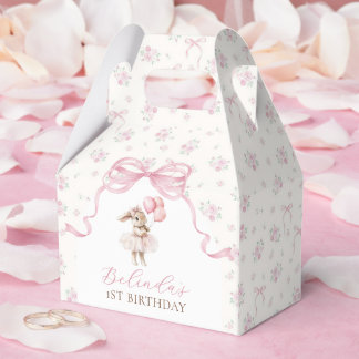 Caixinha De Lembrancinhas Pink Floral Coquette Bow Bunny 1st Birthday