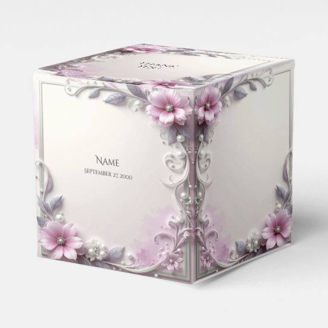 Caixinha De Lembrancinhas Pink Floral Frame Favor Box (Frente)