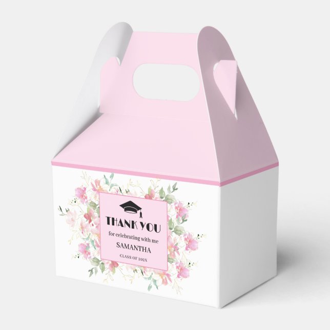 Caixinha De Lembrancinhas Pink Floral Graduation  (Frente)